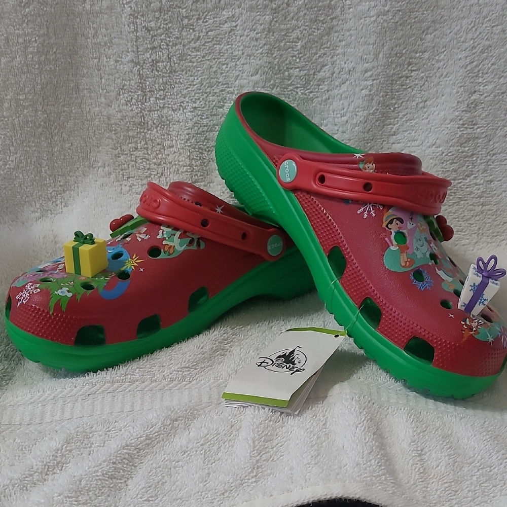 Disney Red and Green Men's Holiday Crocs with Festive Charms